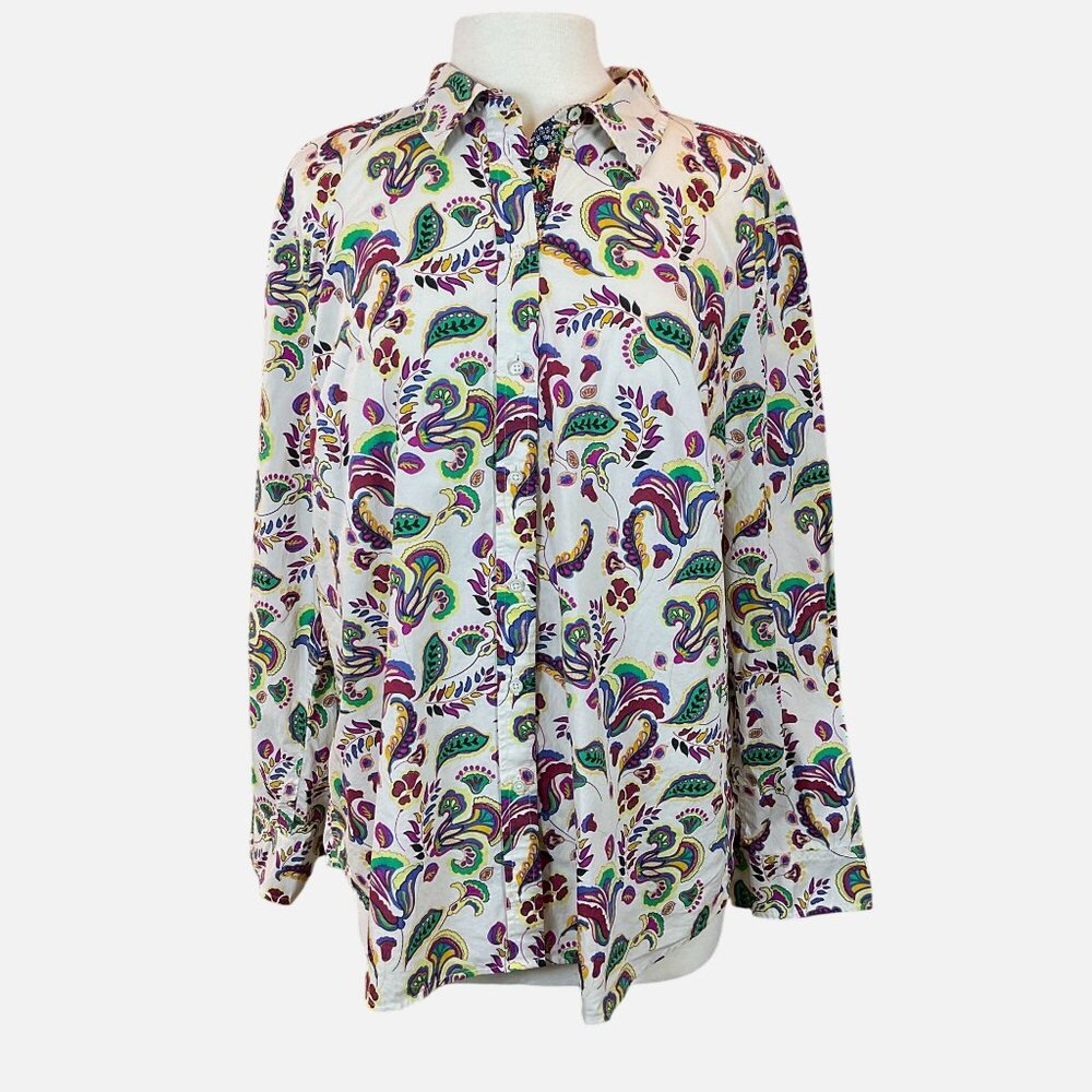 Talbots Cotton Button Front Fitted Colorful Foulard Long Sleeve Shirt XL